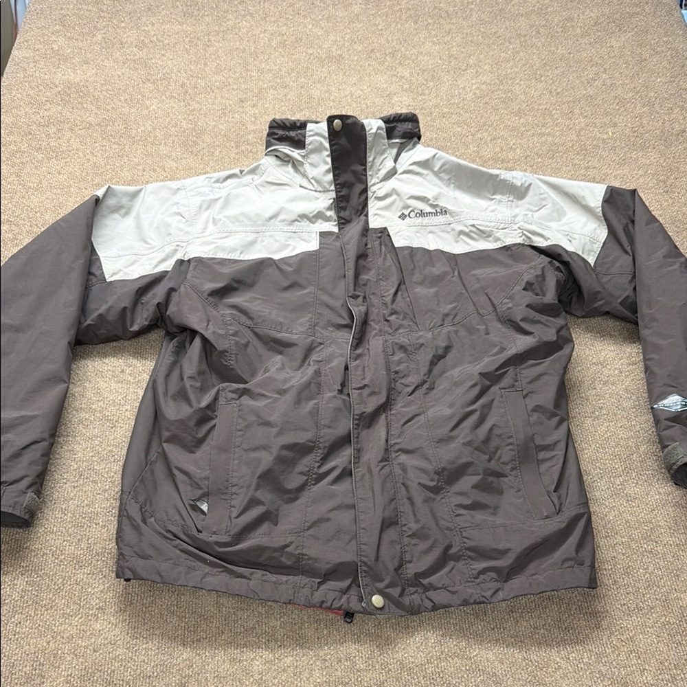 Columbia Mens Brown Tan Interchange Fleece Plaid Bugaboo Jacket Full Zip Size L